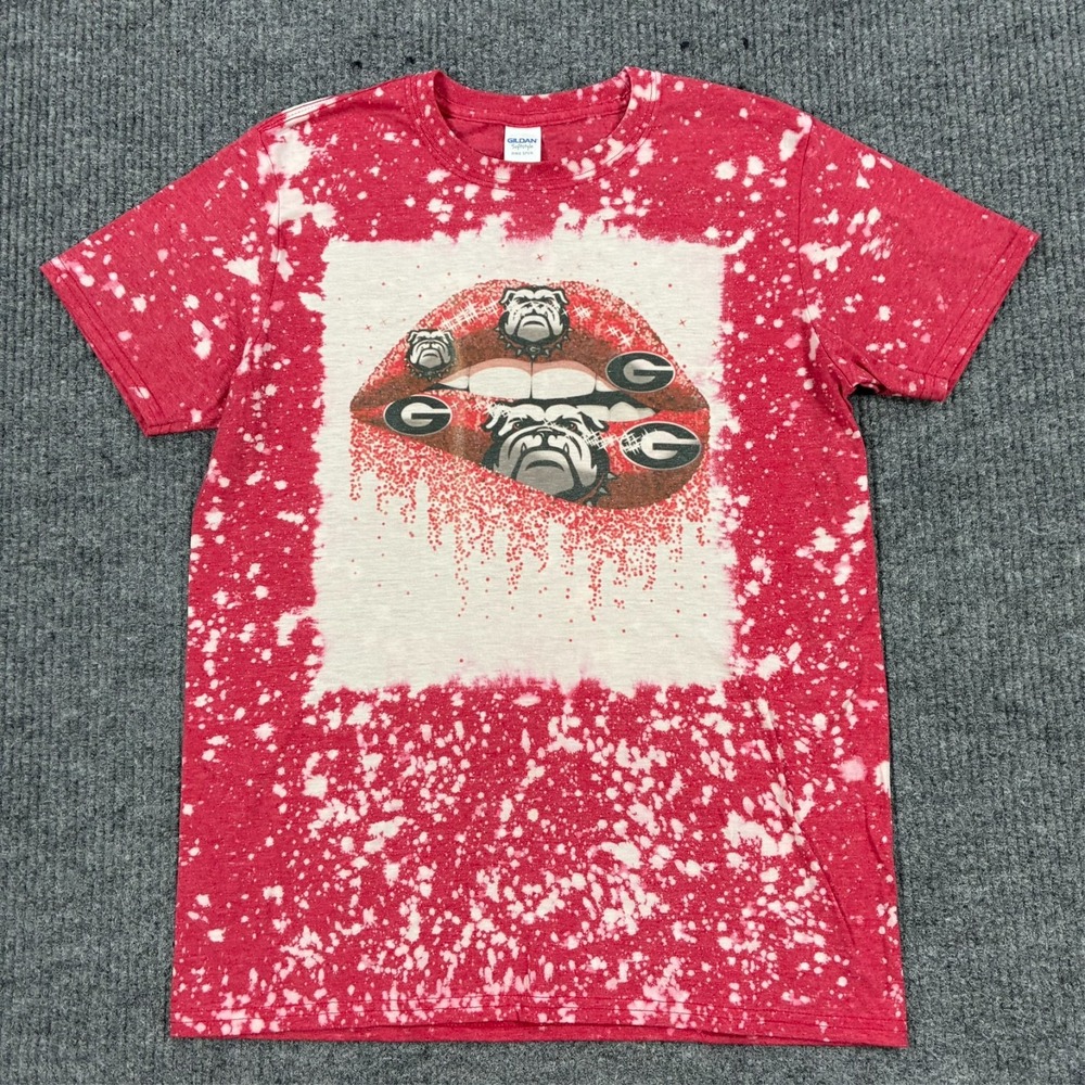 Georgia Bulldogs UGA Mens Size M Bleach Tie Dye Graphic T-Shirt Red Lips NCAA